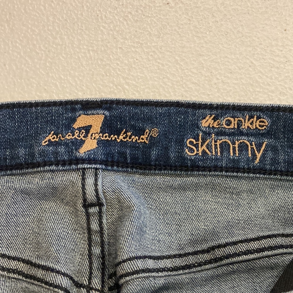 7 for all Mankind size 29 Skinny Ankle Medium Wash Destoyed Jeans (ABBA) - Picture 8 of 11